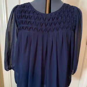 Max Edition, Size L, Navy, Sheer, pin-tuck blouse